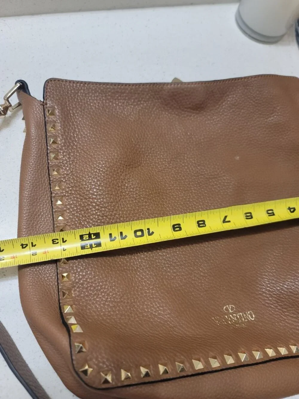 Valentino Garavani Rockstud Hobo Messenger Bag Brown Grain Leather - Picture 10 of 11